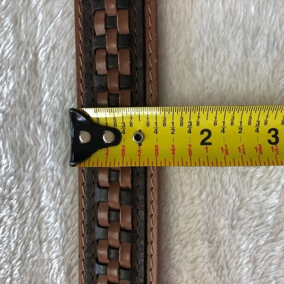 TWO Tone Brown Weaved Leather Belt Size 36" - Picture 9 of 9